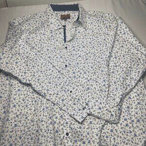 Johnny Bigg Mens 5XL White Blue Floral Print Long Sleeve Button Down Shirt